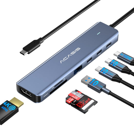 Picture of USB C Hub to HDMI,10Gbps USB C Hub Multiport Adapter with 4K@60HZ HDMI,2*USB C,1*USB A,PD 100W,SD/TF Card Reader,ACASIS 7-in-1 USB C Splitter Adapter for MacBook, Mac Mini,Laptop