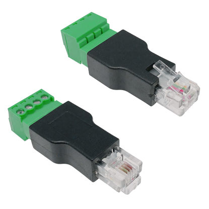Picture of Jienk 2Pcs RJ11 Male to 4 Pins Screw Terminal Block Adapter for Cat3 Telephone Handset Cords Extender, RJ22 4P4C Modular Connectors