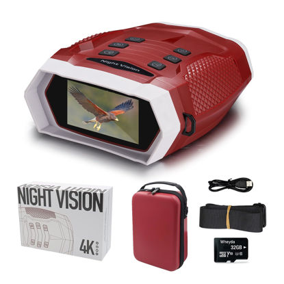 Picture of Wheyda Night Vision Goggles - 4K Night Vision Binoculars for Adults, 3'' HD Screen Backlit Button and 32GB TF Card for Photos and Videos (Red)