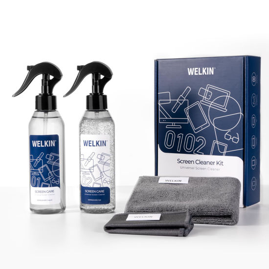 Picture of WELKIN Screen Cleaner Spray Kit（8.4 oz + 8.4 oz）- Cleaning Mist and Gel for TV, Laptop, Computer, Phone Touchscreen - 2 Sprayers，1 Microfiber Cloth & 1 Glass Wipe Included