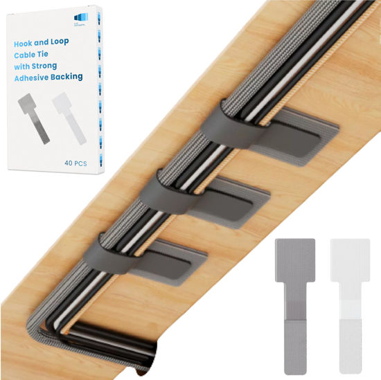 Picture of LX IntMfr. Hook and Loop Cable Ties, Self Adhesive Hook and Loop Cable Straps, Sticky-back Cord Organizer, Cable Clip, Household & Office Essentials, 40Pcs per Pack
