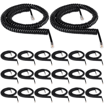 Picture of Kanayu 20 Pcs 25 Feet Long Black Phone Cords for Landline Coiled Phone Handset Cord Telephone Cord Bulk for Use with All Corded Landline Phones Telephone Line Cord Replacement Cable Phone Accessory