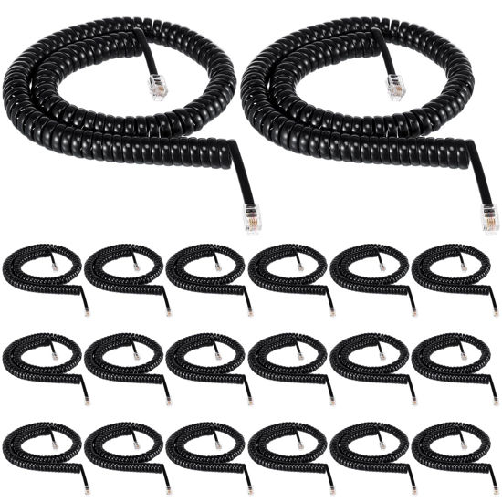 Picture of Kanayu 20 Pcs 25 Feet Long Black Phone Cords for Landline Coiled Phone Handset Cord Telephone Cord Bulk for Use with All Corded Landline Phones Telephone Line Cord Replacement Cable Phone Accessory