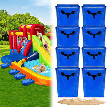 Picture of Hlimior 4 Pcs Waterproof Sturdy Outdoor Toy Sandbag with Handles, 50lb Capacity, Upgraded Labor Saving Handles 4pcs - Safe Inflatable Bounce Houses, Water Slides and Tents, Blue (4)