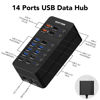 Picture of SENTANK Powered USB Hub,14 Ports USB Data Hub Splitter with 6 USB 3.0 Port,4 Charging Port,1 USB-C 3.0 Data Port,1 PD 60W Charging Port w LED Individual On/Off Switches for MacBook,Mac Pro,Laptop/PC