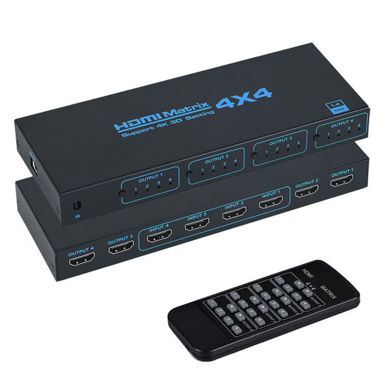 Picture of HDMI Matrix Switch 4x4, 4K HDMI Matrix 4 in 4 Out with IR Remote Control, Support HDMI 1.4, 4K@30Hz, 1080P@60Hz, 3D, YUV 4:2:0