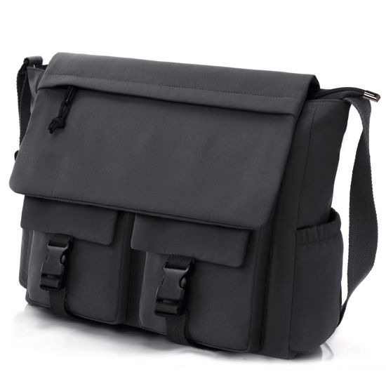 Picture of Lovvento Messenger Bag for Men, Large Crossbody Bag for Women 15.6 Inch Water Resistant Laptop Bag Casual Satchel Shoulder Bag for College Travel Office (Original-black)
