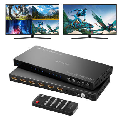 Picture of 4K HDMI Multiviewer Switch 4x2 with PIP, PORTTA Quad Multi Viewer Seamless Switcher 4 in 2 Out with Toslink, 3.5mm Audio Output Support 4K 30Hz, 6 Viewing Modes, Downscaler for PS4/PC/DVD