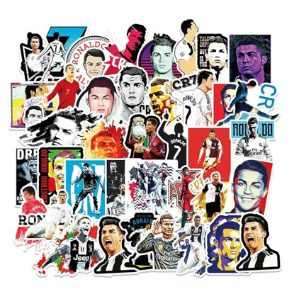 Picture of 50 Pcs Vinyl Sticker of Ronaldo for Soccer Lovers Waterproof Stickers Bomb for Wall, Computer, Laptop, Skateboard, Water Bottle, Mug, Kids Scrapbook Gift for Birthday, Christmas, Thanksgiving