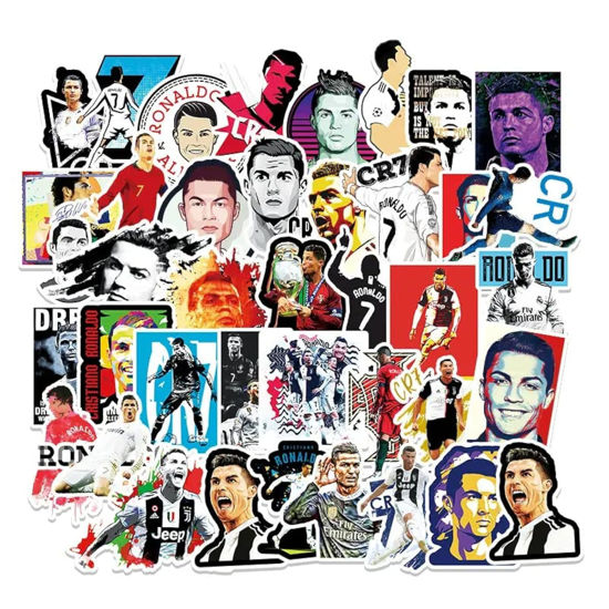 Picture of 50 Pcs Vinyl Sticker of Ronaldo for Soccer Lovers Waterproof Stickers Bomb for Wall, Computer, Laptop, Skateboard, Water Bottle, Mug, Kids Scrapbook Gift for Birthday, Christmas, Thanksgiving