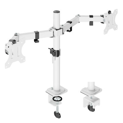 Picture of UPGRAVITY Dual Monitor Mount, Dual Monitor Stand for Two 17"-32" Flat/Curved Computer Screens, Fully Adjustable Dual Monitor Arms Hold up to 17.6lbs, VESA 75x75/100x100mm, C-Clamp/Grommet Base, White