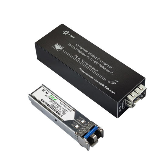 Picture of Micro Mini Gigabit Fiber Media Converter Small Size Ultra-Compact 10/100/1000Mbps Ethernet IP Copper to Fiber Optic Converter with Single Mode 1310nm 20km SFP Module USB Type-C Power Input