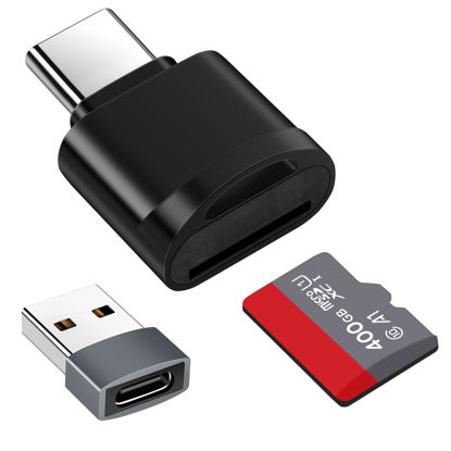 Picture of TF Card Reader, Micro SD Card Reader, Type C TF Memory Card Reader Adapter with USB C to USB Adapter Compatible with Laptops, MacBook, Samsung Galaxy (Black)