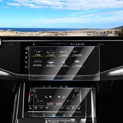 Picture of Canvcle 2PCS Screen Protector for 2019-2025 Audi Q7 Q8 10.1 Inch Upper and 8.6 Inch Lower Touch Screen, Tempered Glass Navigation Display Screen Cover Infotainment Protective Film