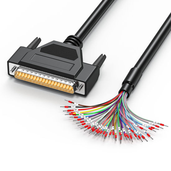 Picture of JUXINICE DB37 Male to Bare Wire with Cable Marker, DB37 Cable 26AWG-3.3FT, D-SUB 37-Pin Connector to Single end Cable with Terminal,Multicore 37 Wire All Provided with Wiring Terminals-Black