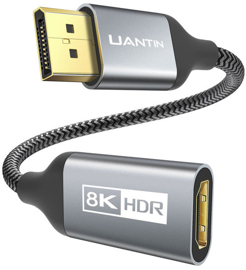 Picture of UANTIN 8K DisplayPort 1.4 to HDMI 2.1 Adapter [8K@60Hz,4K@120Hz,2K@165Hz] Uni-Directional DP Male to HDMI Female Converter for PC,Laptop,RTX 4080/4090,RX 7900/6900 and More