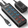 Picture of Powered USB Hub, Wenter 6-Port USB 3.0 Hub Splitter (4 USB 3.0 Data Ports + 2 QC 3.0 Fast Charging Ports) with Individual LED On/Off Switches, USB Hub 3.0 Powered with 36W AC Adapter for Mac, PC