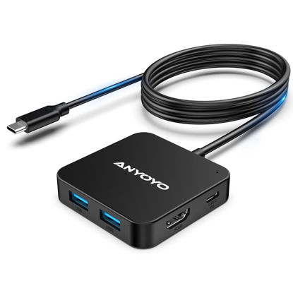 Picture of USB C Hub, Extended 4ft 6-in-1 USB C Dongle with 4K HDMI to USB C, 100W PD, USB A 3.0, USB C for Laptop MacBook Pro/Air, USB C Hub Multiport Adapter, Type C Hub for Laptops and Other USB C Devices