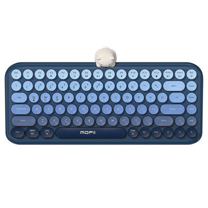 Picture of Colorful Wireless Keyboard with Magnetic Bear, Bluetooth/2.4G Dual Mode, Compact TKL Quiet Membrane Keyboard, Cute Gradient Retro Round Keycaps, Compatible with PC/Laptop/Tablet/Smartphone (Blue)