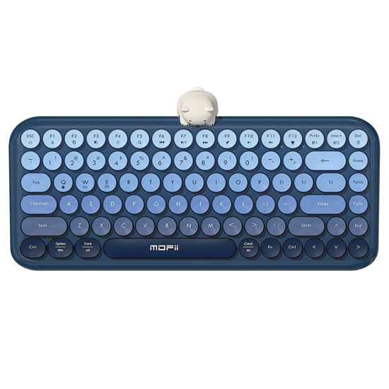 Picture of Colorful Wireless Keyboard with Magnetic Bear, Bluetooth/2.4G Dual Mode, Compact TKL Quiet Membrane Keyboard, Cute Gradient Retro Round Keycaps, Compatible with PC/Laptop/Tablet/Smartphone (Blue)