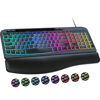 Picture of VEILZOR Ergonomic Backlit Keyboard with Wrist Rest, 7 Colors USB Wired Computer Keyboard, Wave Keys, with Phone/Tablet Holder, Comfortable Lighted Keyboard for PC, Windows and Mac