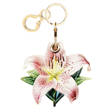 Picture of BORKUANA Leather Keychain Holder Case Compatible with Apple AirTag, Cute Protective Air Tag Cover with Keychain Ring, Anti-Scratch Finder GPS Tracker Case for Wallet Keys(Flower)