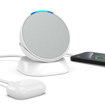 Picture of PlusAcc Charging Stand for Pop with USB-C and USB-A Charging Ports, Table Holder Base Station for Charge Cellphones and Earbuds, Non-slip Base (White)