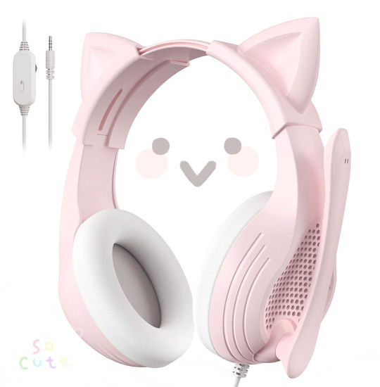 Picture of SENLOO Gaming Headset with Microphone for PS4 Xbox One PS5 Controller, Over Ear Wired Headphones with Mic for PC Computer Mac Laptop and Consoles (Light Pink)