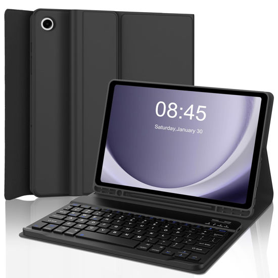 Picture of AMOUOGOEY Keyboard Case for Samsung Galaxy Tab A9 Plus 5G 11 Inch 2023(SM-X210/X216/X218) - Detachable Wireless Bluetooth Keyboard - Folio Smart Cover with S Pen Holder for Galaxy Tab A9+ 11" (Black)