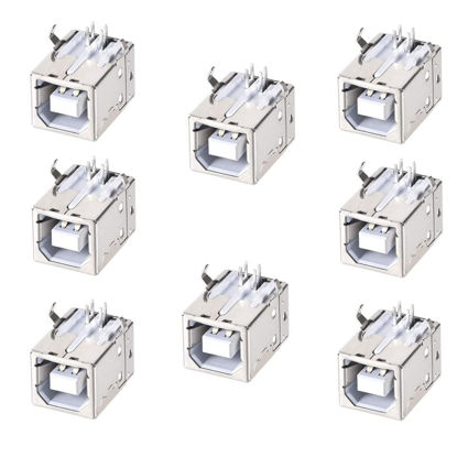 Picture of bnafes 8PCS USB 2.0 Type B Female Socket Connector Jack Port, 4-Pin DIP 90 Degree Right Angle, Repair Replacement Adapter