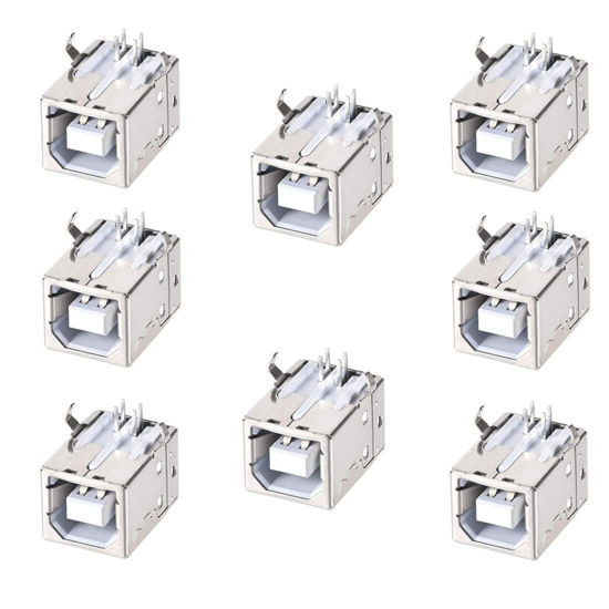 Picture of bnafes 8PCS USB 2.0 Type B Female Socket Connector Jack Port, 4-Pin DIP 90 Degree Right Angle, Repair Replacement Adapter