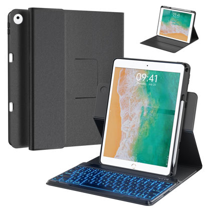 Picture of Keyboard Case for iPad 9.7 inch 5th 6th Generation,360° Rotatable iPad Air 2 Keyboard Case with Pencil Holder(2018/2017/2014),7 Color Backlit Removable Bluetooth Keyboard Smart Folio Cover (Black)