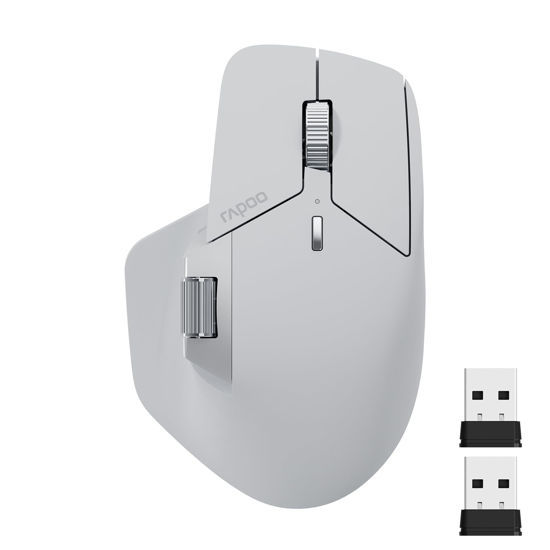 Picture of Rapoo MT760 Multi-Device Wireless Mouse, Bluetooth 5.0 and 2.4G Multi-Mode Connection, Up to 4 Devices, 11 Programmable Buttons, 4K DPI, 90 Days Battery Life, PC, Light Grey