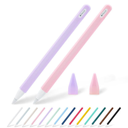 Picture of KELIFANG Silicone Case Sleeve Cover Compatible Apple Pencil 2nd Generation, Protective Skin Holder Grip and 2 Tip Cap Accessories Compatible iPad Pro 11 12.9 inch, Pink+Purple