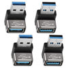 Picture of 90 Degree USB 3.0 Adapter 4 Pack, Up and Down Right Angle USB A Male to Female Connector Converter USB L Shape Extender, Support Charge & Data Sync for PC, Laptop, Mouse, Keyboard, USB A Charger