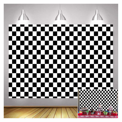Picture of Black and WhiteRacing Checker Texture Grid Birthday Chess Board Theme Photography Backdrops 7X5ft Children Kids Birthday Party Supplies Newborn Baby Shower Banner Photo Background Booth Props Vinyl