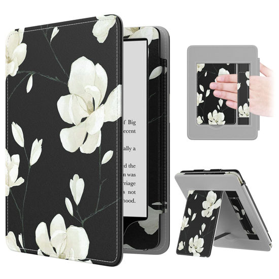 Picture of MoKo Case for 7"/6.8" Kindle Paperwhite(12th/11th Gen-2024/2021) and Kindle Paperwhite Signature Edition,Slim PU Shell Cover Case with Auto-Wake/Sleep for Kindle Paperwhite 2024,Black & White Magnolia
