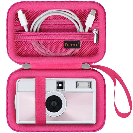 Picture of Canboc Carrying Travel Case for Kodak EKTAR H35/H35N/ M35/ F9/ M38 Half Frame Film Camera, Point and Shoot Camera Bag, Zipper Mesh Pocket fits Film, Batteries, USB Cable, Rosered (Case Only)