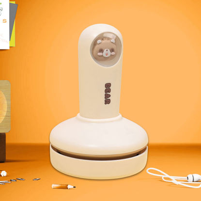 Picture of Mini Desk Vacuum Cleaner, cute animal shape USB Rechargeable Table Dust Cleaner Detachable Portable Handheld Vacuum Cleaner for Cleaning Eraser Crumbs,Dust,Piano,Hairs, Computer,Keyboard(White)