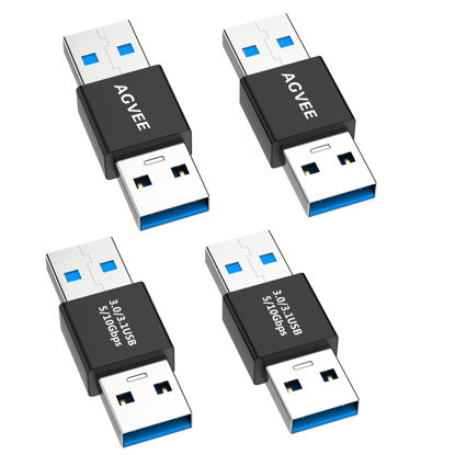 Picture of AGVEE 4 Pack USB-A 3.0 Male to USB-A Male Bidirectional Adapter, USB 3.2 Gen 1 Coupler Extender Extension Converter Connector, Black