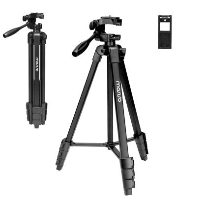 Picture of MOSISO 58 inch Camera Phone Tripod Stand, Lightweight Travel Tripod with Tablet Phone Mount for Mirrorless Camera/Phone/Projector/Ring Light/Spotting Scopes, for Vlogging/Shooting, 6.6lb Load, Black