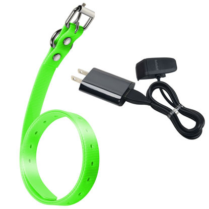 Picture of KELEFET Charging Clip Charger for Garmin TT15Mini T5Mini TB10 PT10 PT6 for 3/4-Inch Dog Waterproof Collar Strap Anti-Odor Durable Adjustable TPU S/M/L Sizes Green 27 Inches