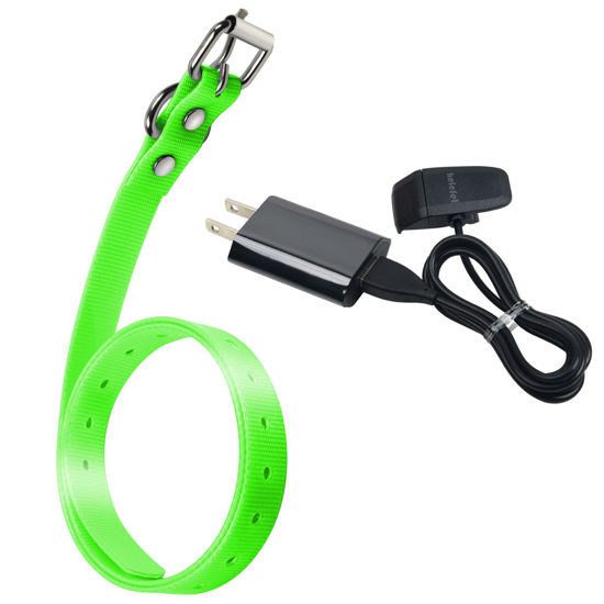 Picture of KELEFET Charging Clip Charger for Garmin TT15Mini T5Mini TB10 PT10 PT6 for 3/4-Inch Dog Waterproof Collar Strap Anti-Odor Durable Adjustable TPU S/M/L Sizes Green 27 Inches
