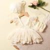 Picture of Ylsteed Newborn Photography Outfits Girl Newborn Photography Props Lace Romper with Headband Newborn Infant Photo Shoot Outfits Girls Photo Props Newborn Girl Photoshoot Outfits-Dress+Hat+Shoes