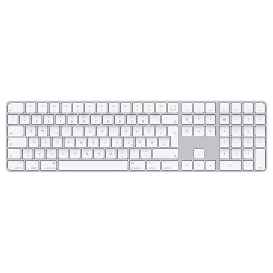 Picture of Apple Magic Keyboard with Touch ID and Numeric Keypad: Wireless, Bluetooth, Rechargeable. Works with Mac Computers with Apple Silicon; German - White Keys