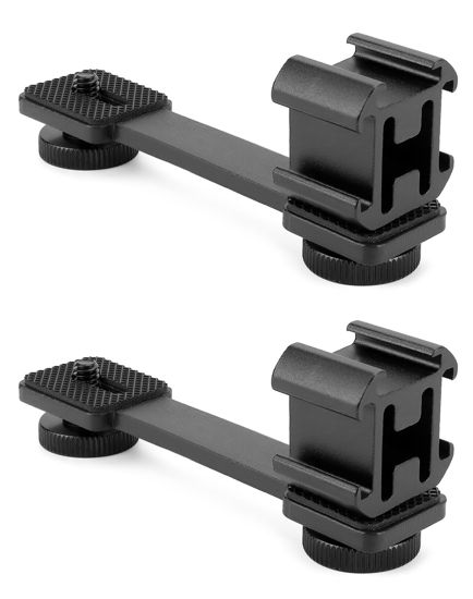 Picture of QWORK 3-Triple Cold Shoe Mount Extension Bar Bracket with 1/4 Adapter, Compatible with DJI OSMO Mobile 3/2, OM 4, Zhiyun Smooth 4, Feiyu Vimble 2, for Gimbal Stabilizers with Lock, 2 Pack