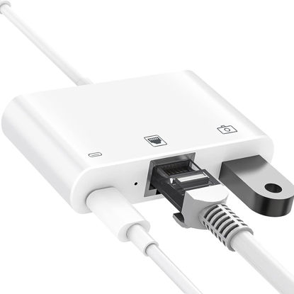 Picture of [Apple MFi Certified] Lightning to RJ45 Ethernet Adapter, 3 in 1 USB to Lightning Adapter with Charging Port and RJ45 Ethernet Port Support USB Flash Drive/Keyboard/Mouse/Camera