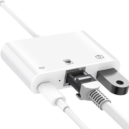 Picture of [Apple MFi Certified] Lightning to RJ45 Ethernet Adapter, 3 in 1 USB to Lightning Adapter with Charging Port and RJ45 Ethernet Port Support USB Flash Drive/Keyboard/Mouse/Camera