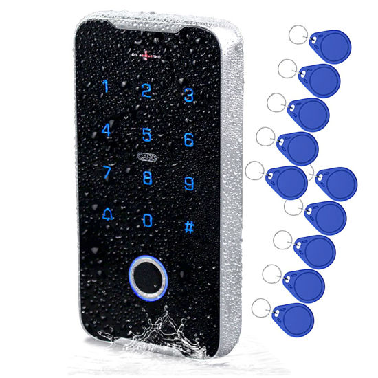 Picture of JASAG IP68 Fully Waterproof Fingerprint RFID Keypad Access Control System, 13.56MHz Wiegand 26 Metal Shell Access Controller, NFC Smart Phone Unlock for Home Safe, Outdoor Supported