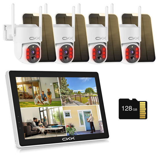 Picture of Forever Power Security Cameras System C202, 4 Solar Security Cameras with Monitor for Home Security, 2.4G WiFi, 128G Local Storage, 360° View, 2.5K Color Night Vision,10CH NVR, 10'' IPS Monitor
